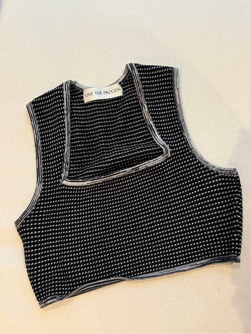 Live The Process Black & White Textured Knit Crop Tank